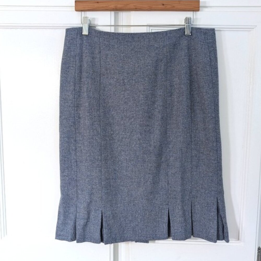 Talbots 100% Wool  Pleated Hem‎ Heather Blue Pencil Skirt Size 12